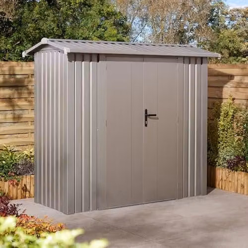 Rowlinson Brentvale Premium Apex Metal Shed in Grey, W: 232 cm, D: 113 cm, H: 204 cm