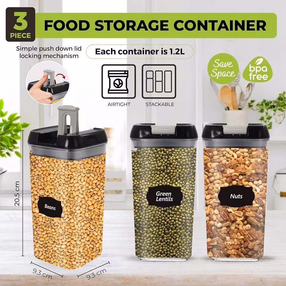 Top 3 Airtight Stackable Food Storage Containers, Pack of 3 x 1.2 l, Clear Plastic and Silicone – 2