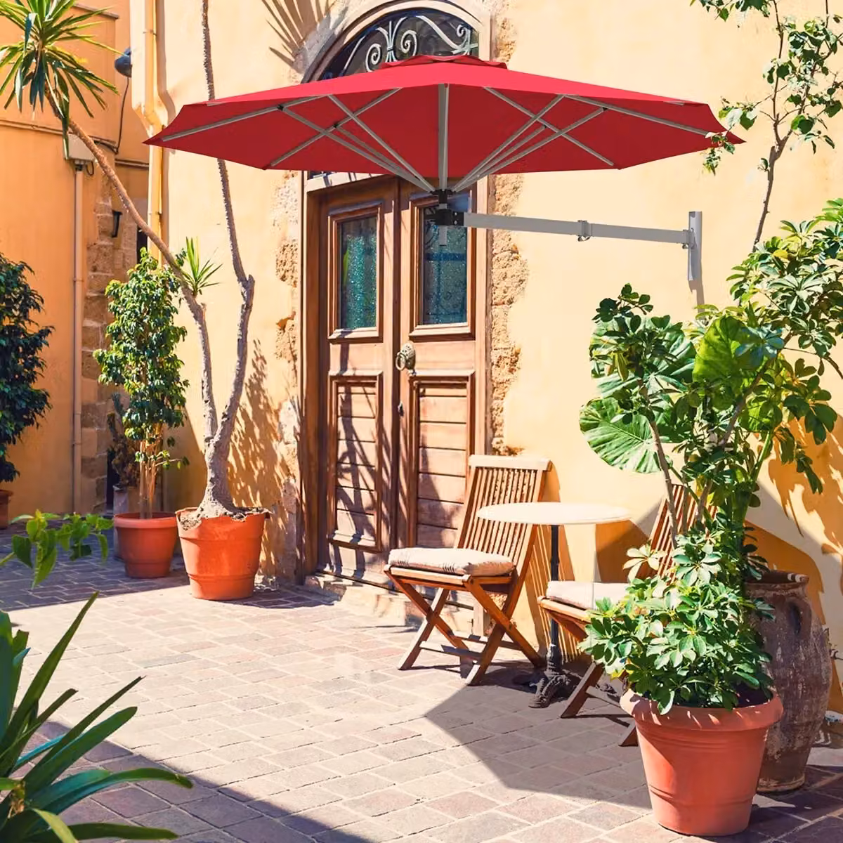 Costway Wall Mounted Cantilever Parasol with Tilting Sunshade and Adjustable Pole in Red – 4