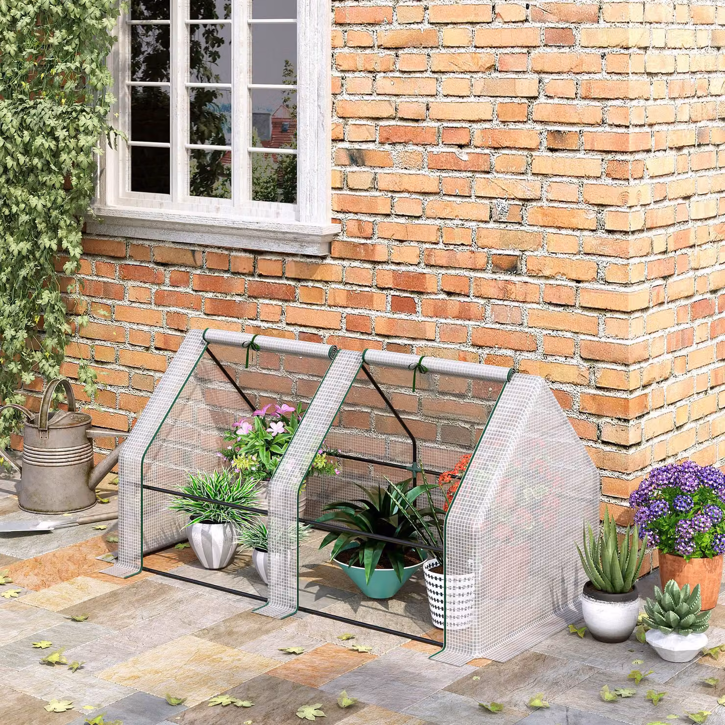 Outsunny Mini Greenhouse with Steel Frame and PE Cover in White, W/D/H: 162 x 90 x 90 cm – 2