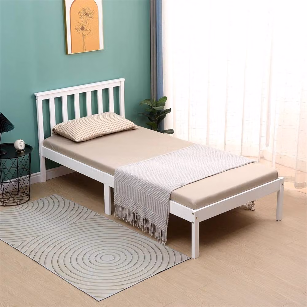 SPETLEK Shaker Style Single Bed White Solid Pine Wood Frame W/D/H: 90 x 190 cm – 2