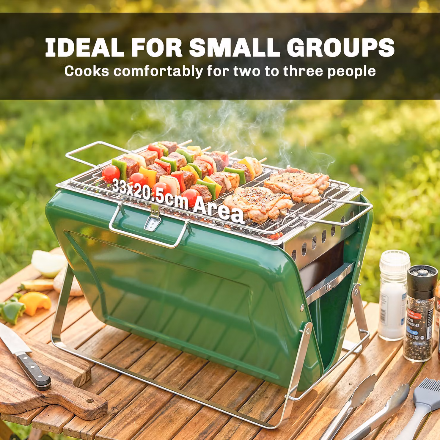 Outsunny Portable Charcoal BBQ Grill in Dark Green with Stainless Steel Tilting Grate and Tabletop Design – 6