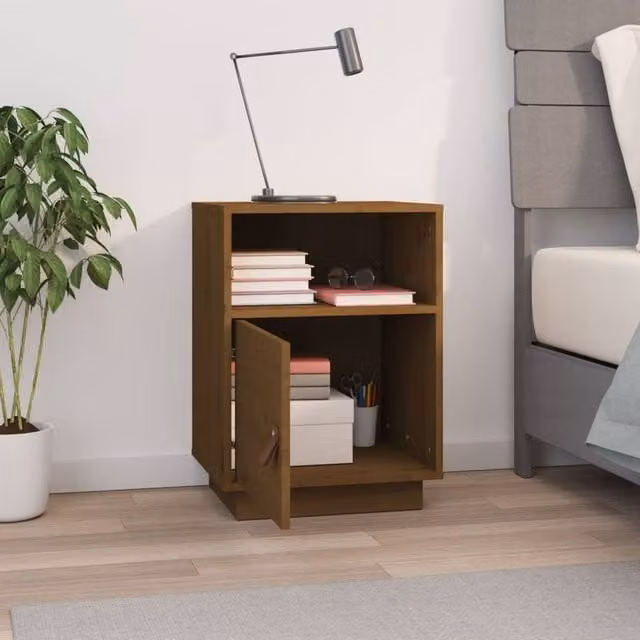 Berkfield Home Beautiful Bedside Cabinet in Honey Brown Solid Pine, W/D/H: 40 x 34 x 55 cm – 1
