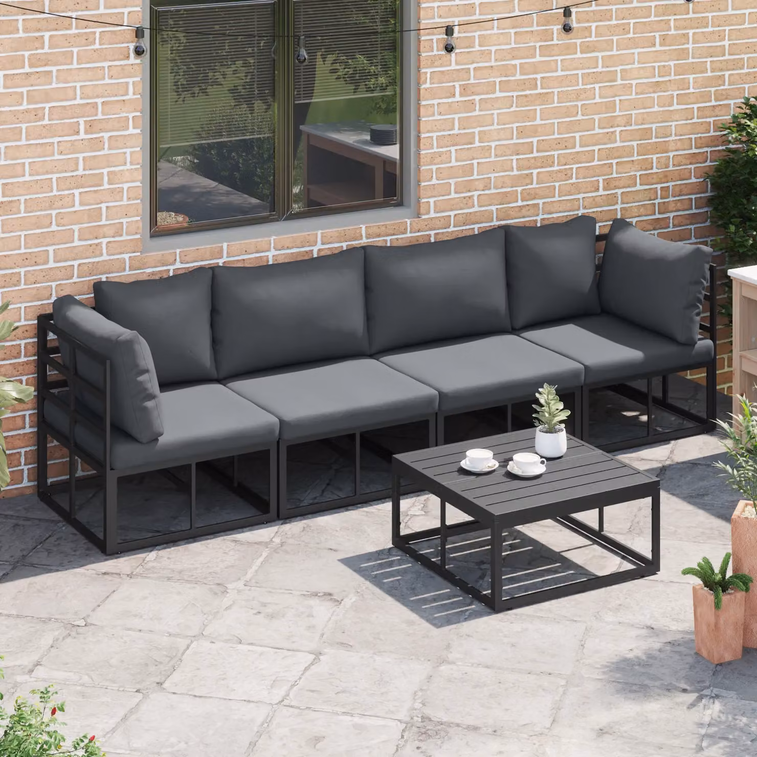 Berkfield Home 5-Piece Modern Garden Sofa Set in Black Anthracite with Powder Coated Aluminium Frame and Cushions, W/D/H: 70 x 70 x 32 cm – 4
