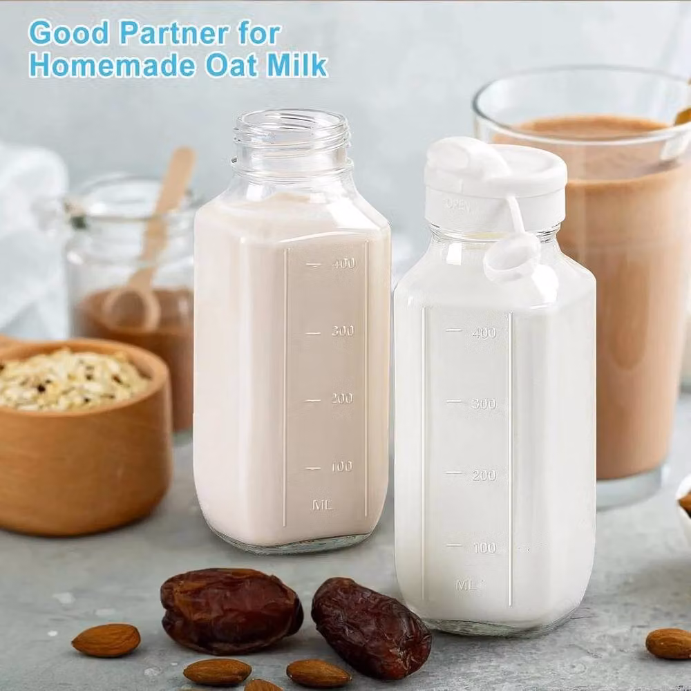 PAWNORA Square Glass Milk Bottles, 500 ml, Clear – 4