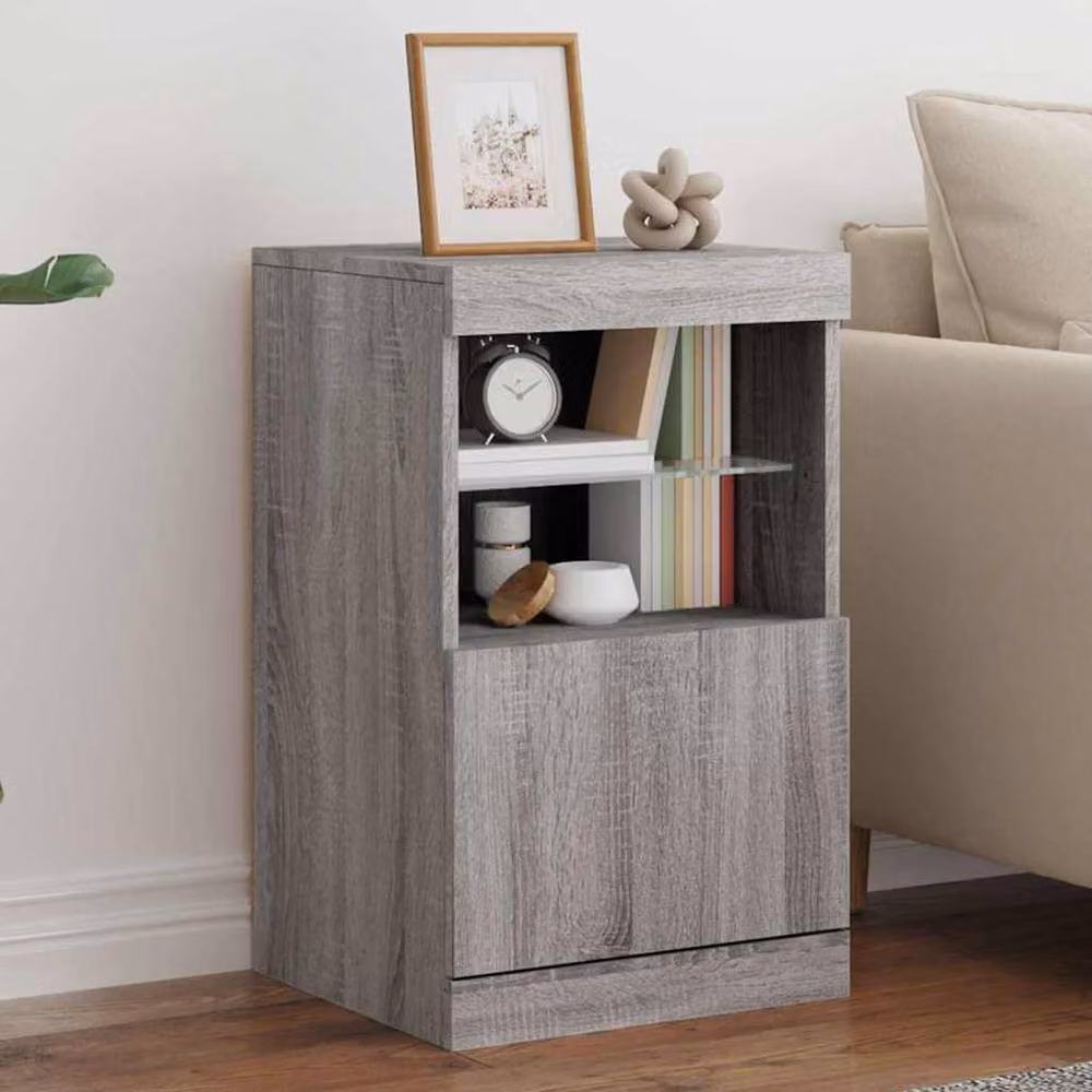 Berkfield Home Modern Grey Sideboard with Integrated LED Lighting W: 41 cm, D: 37 cm, H: 67 cm – 2