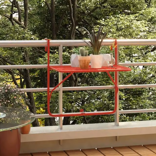 Berkfield Home Red Balcony Table with Folding Rectangular Top and Sled Base, W: 60 cm, D: 40 cm