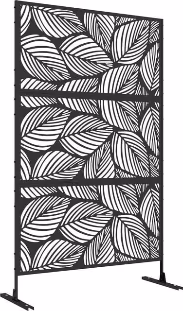 Outsunny Metal Decorative Privacy Screen Outdoor Divider, Black Leaf, H: 198 cm x W: 45 cm – 1