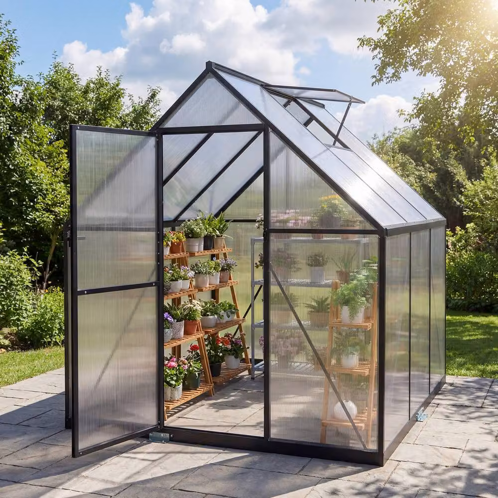 Costway Polycarbonate Greenhouse with Adjustable Hinged Roof Vent in Clear, W/D/H: 180 x 180 x 180 cm – 2