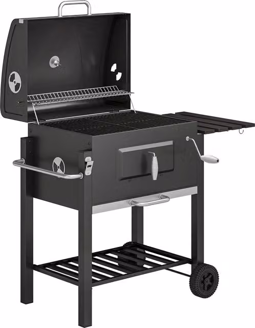 Outsunny Black Charcoal Grill with Height-Adjustable Coal Pan, Thermometer, Warming Rack and Wheels, W/D/H: 113 x 65 x 108 cm – 1