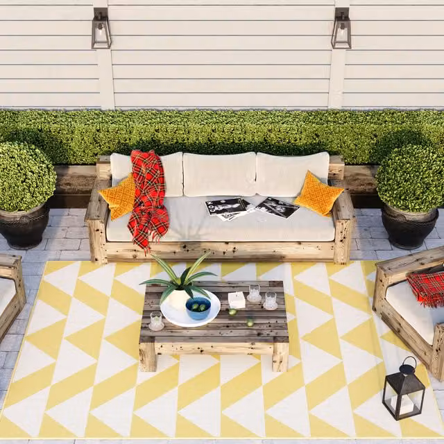 The Rug House Geometric Flatweave Indoor Outdoor Rug in Yellow, W: 230 cm, D: 160 cm