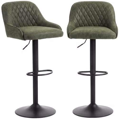HOMCOM Set of 2 Retro Swivel Bar Stools with PU Leather Padded Seats in Green