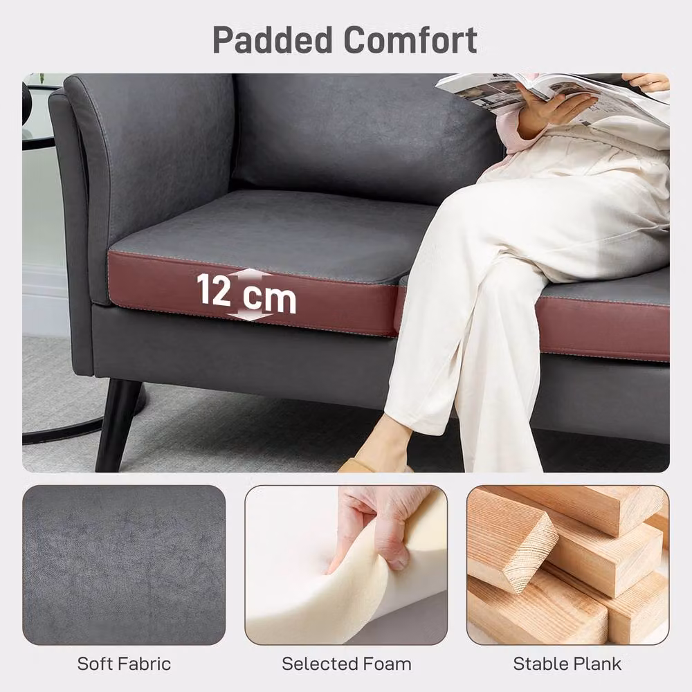 STILVORA 2-Seater Modern Grey Leather Sofa with Rubberwood Frame – 4