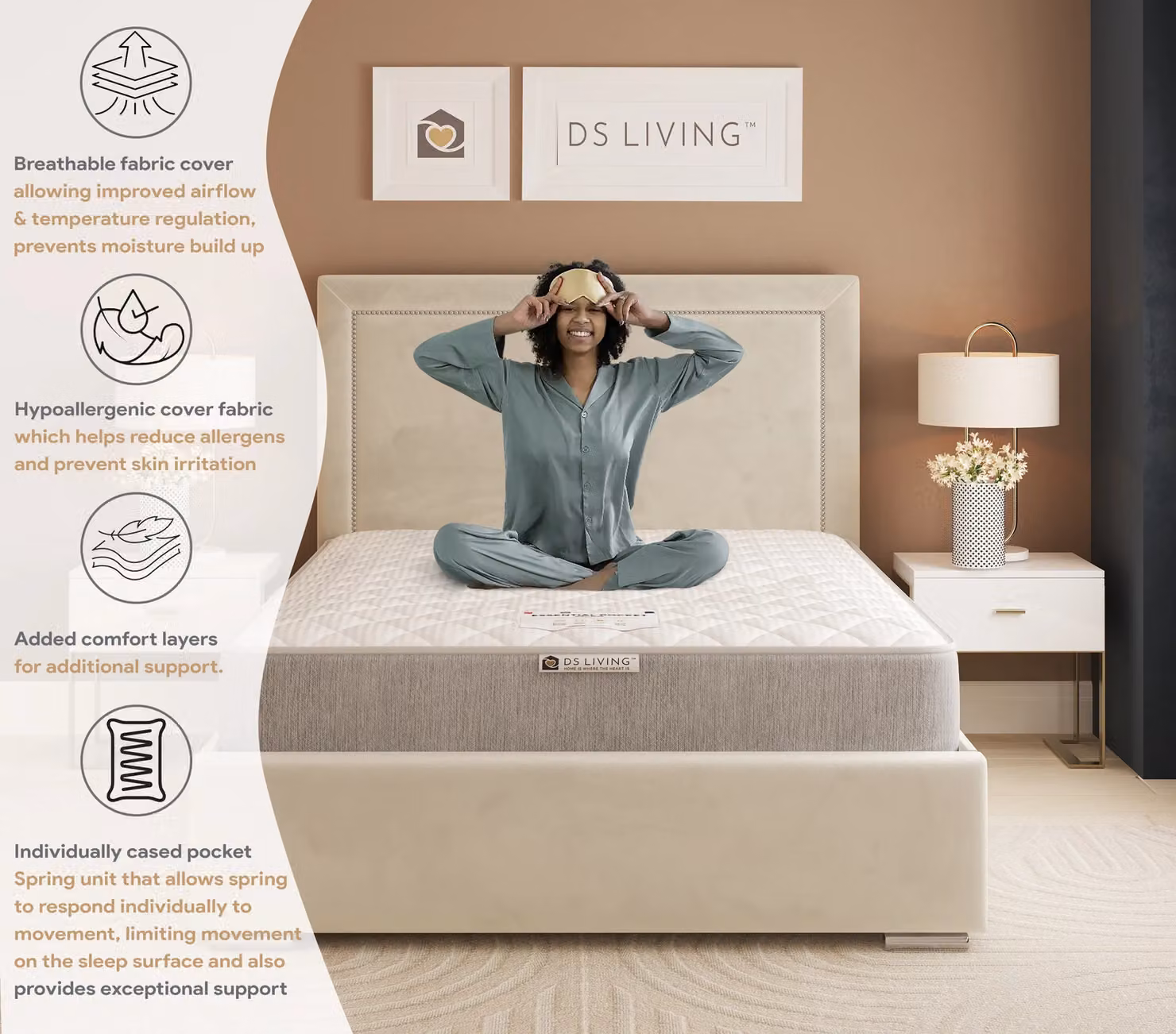 DS Living Luxe Essentials Medium Pocket Sprung Mattress in Grey, W/D/H: 140 x 200 x 25 cm – 5