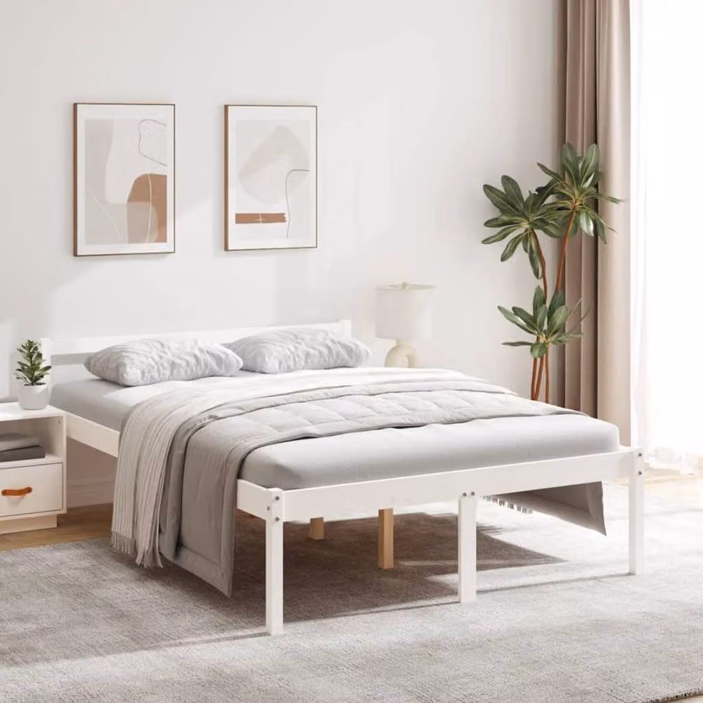Berkfield Home Beautiful Double Bed Frame in White Solid Pine W/D/H: 140.5 x 135 x 190 cm – 2