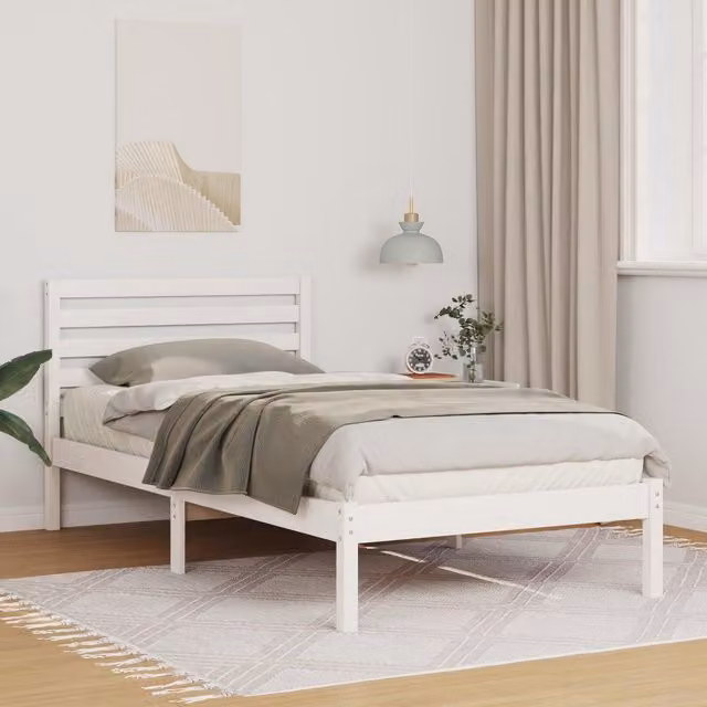 Berkfield Home White Solid Pine Wood Bed with Headboard W/D/H: 90 x 190 x 80.5 cm