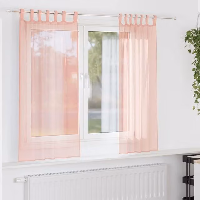 Berkfield Home Pink Voile Fabric Panel Curtains with Tabs, 2 Pack, W: 140 cm, H: 140 cm
