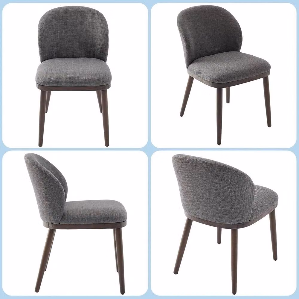VOGREX Set of 2 Modern Upholstered Dining Chairs with Wooden Legs in Grey – 3