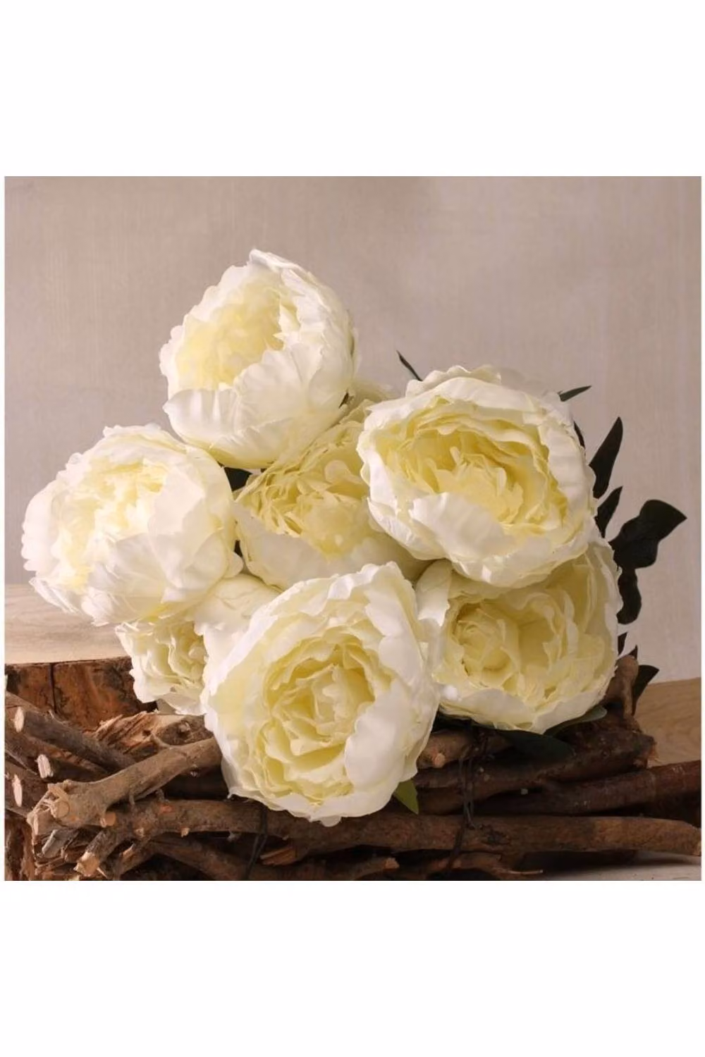 KDMD Seven King Peony Bunch in Cream White Textile Floral Arrangement – 2