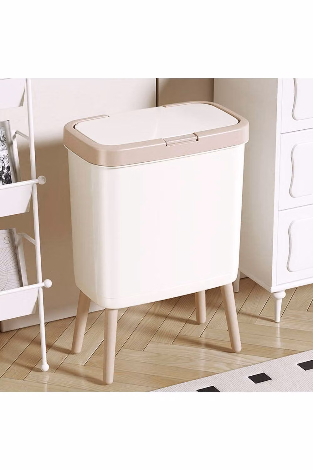 Living and Home PP High Pedal Rubbish Bin with Lid in Cream, Green, Gold or Beige, H 48.5 x W 30.0 cm – 2