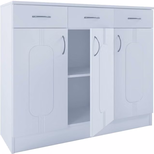 VCM Balia Sideboard with 3 Revolving Doors in White Matt Finish, W/D/H: 89 x 36 x 105 cm