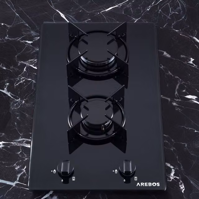 AREBOS Black Tempered Glass Gas Hob