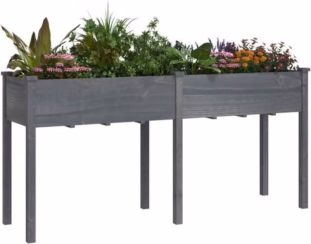 Berkfield Home Grey Solid Wood Fir Planter with Liner W: 161 cm, D: 45 cm, H: 76 cm