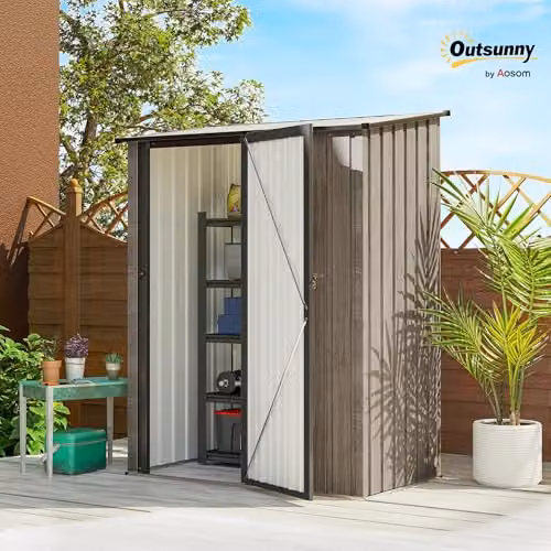 Outsunny Grey Galvanised Steel Garden Storage Shed with Lockable Single Door and Pent Roof – 2