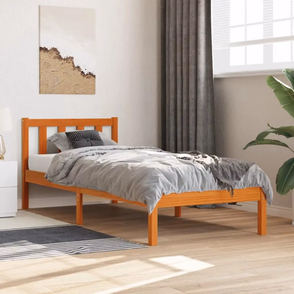 Berkfield Home Small Single Solid Wood Pine Bed Frame in Wax Brown, W: 75 cm, L: 190 cm – 3