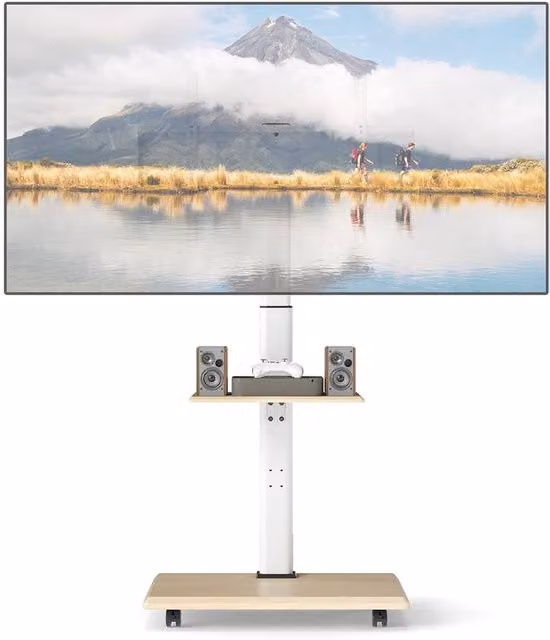 Costway Rolling TV Stand Mobile TV Cart for 32 to 75 inch TVs with Shelf and 30 Degree Tilt Mount in Natural