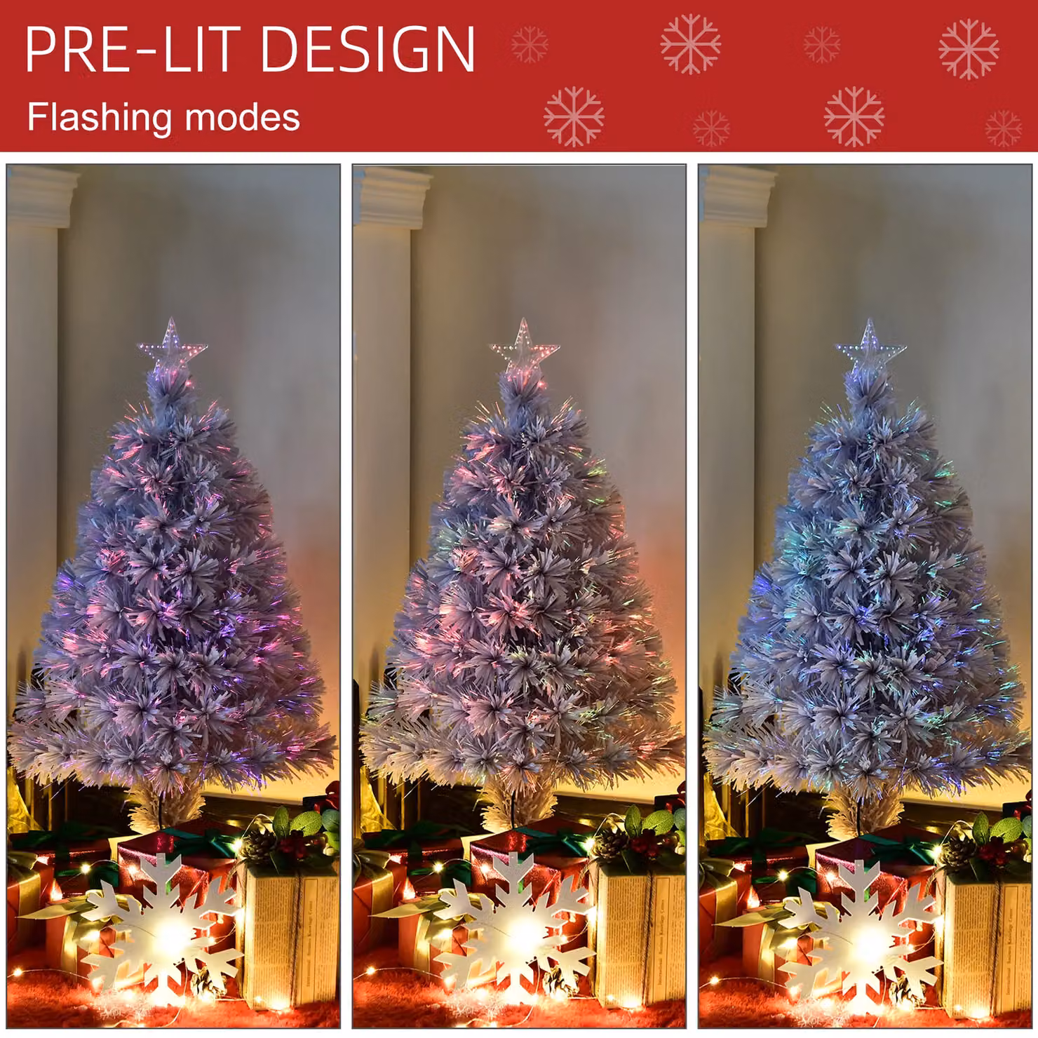 HOMCOM White Prelit Artificial Tabletop Christmas Tree with Built-in Fibre Optics, Height: 76.2 cm – 3