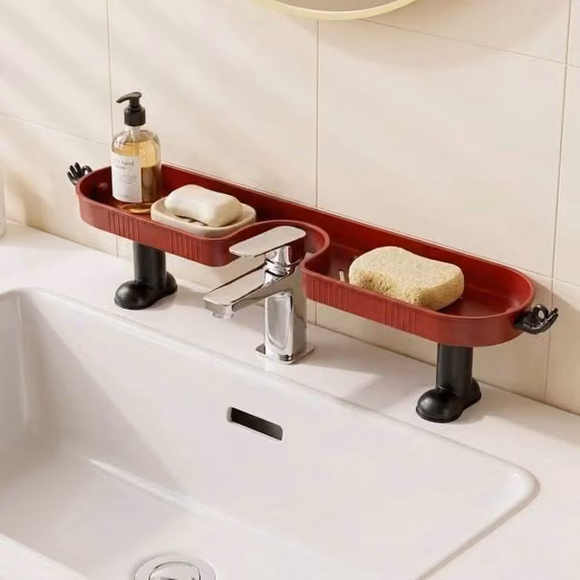 KORVIXA Red Adhesive Plastic Faucet Sink Shelf