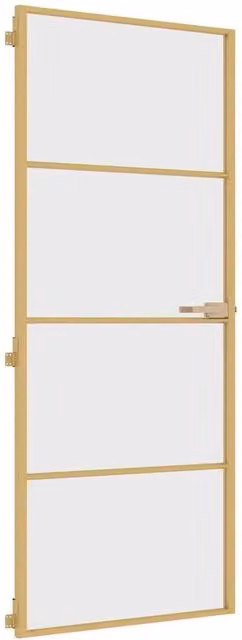 Berkfield Home Slim Golden Interior Door with Tempered Glass and Aluminium, W: 83 cm, H: 201.5 cm