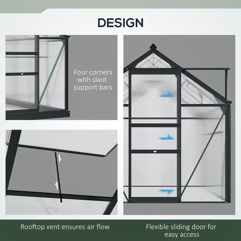 STILVORA Grey Walk-In Greenhouse with Aluminium Frame, Polycarbonate Panels, Sliding Door, Window and Rain Gutter, W/D/H: 201 x 121.92 x 132 cm – 5
