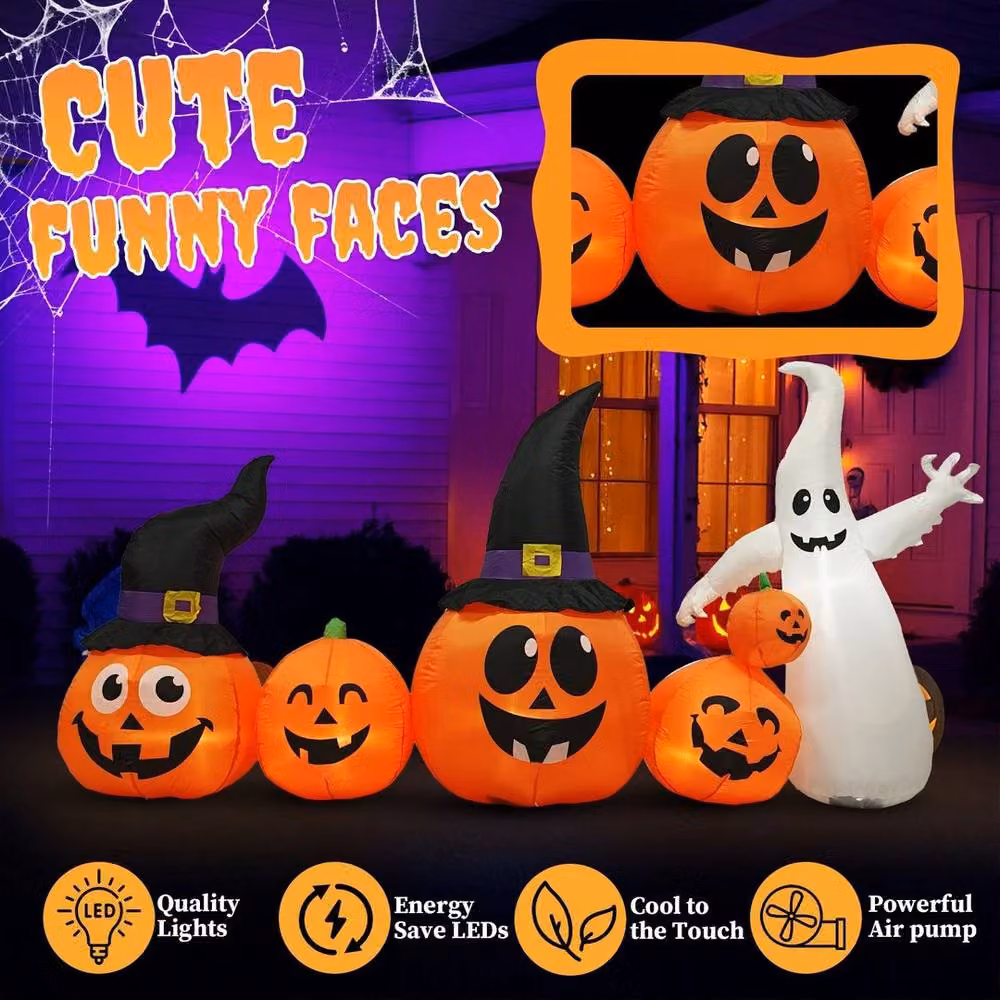 EONLION 8ft Halloween Inflatable Pumpkins and Ghost Outdoor Decoration, Multicolour and Orange – 3