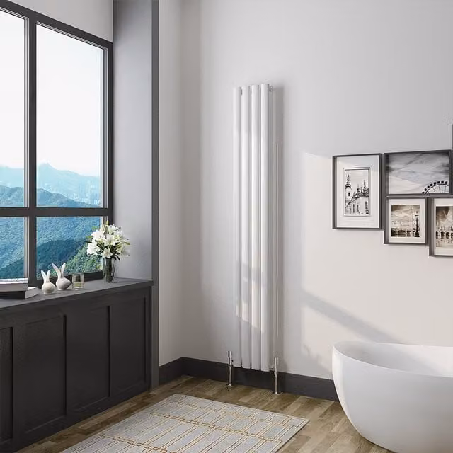 AicaBathroom Vertical Oval Column Radiator Central Heating Rad in White, Width: 23.6 cm, Height: 160 cm