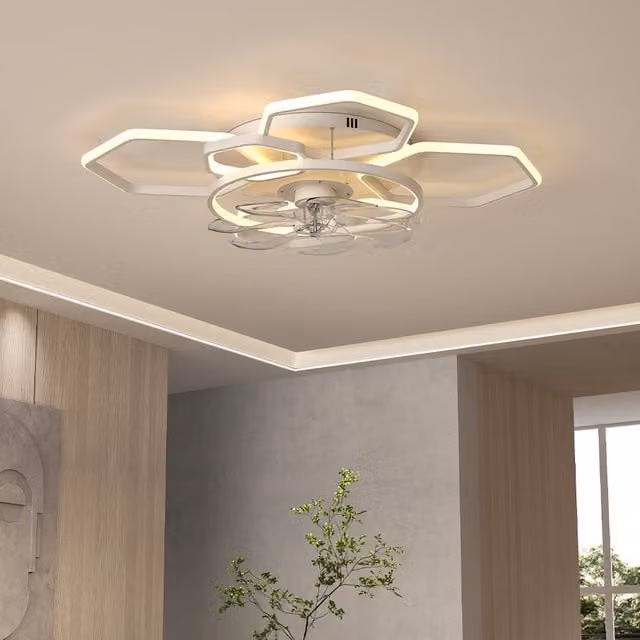 Livingandhome Modern White Ring Ceiling Fan Light with Remote Control