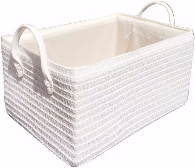 Topfurnishing White Fabric and Plastic Baby Nursery Storage Basket with Handles