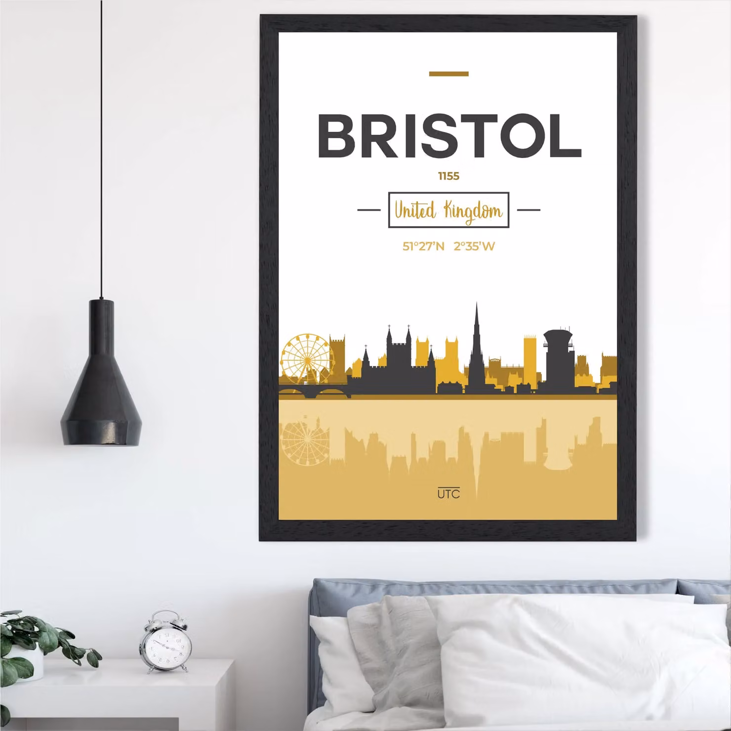 ARTZE Bristol Yellow and Black City Skyline Framed Print – 2