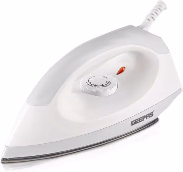 Geepas 1200W Dry Iron with Non-Stick Coating and Adjustable Thermostat in White
