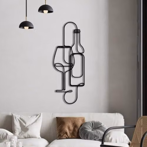 YOUR HOME RULEZ Modern Black Metal Wine Glass and Bottle Abstract Wall Art, Width: 96 cm – 2