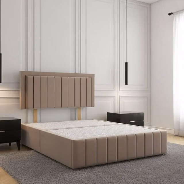 Regional Furnishings King Size Bronze Velvet Upholstered Divan Bed Base with 24 Inch Headboard and Footboard, W/D/H: 180 x 200 cm