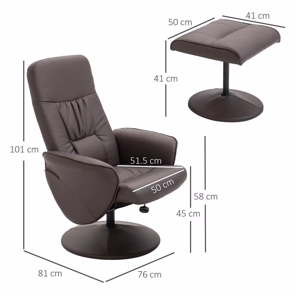 NESTLUNE Grey PU Leather 2 Piece Reclining Armchair Set – 2