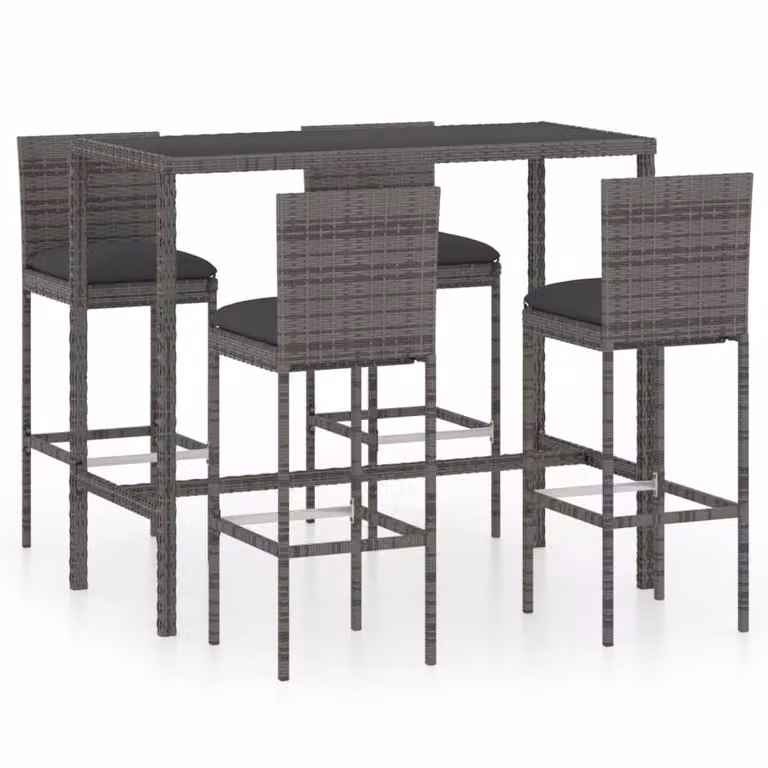 Berkfield Home 5 Piece Grey Poly Rattan Garden Bar Set with Cushions