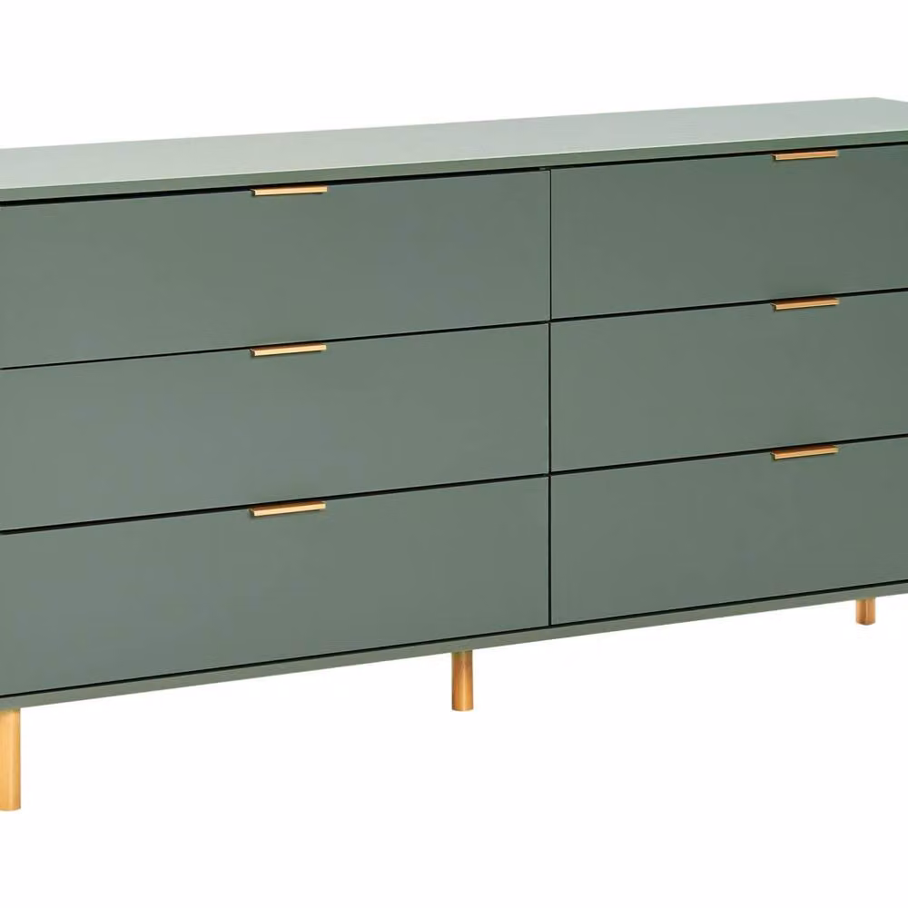 Wyld and Coco 6-Drawer Chest in Green with Gold Accents and Solid Wood Legs – 2
