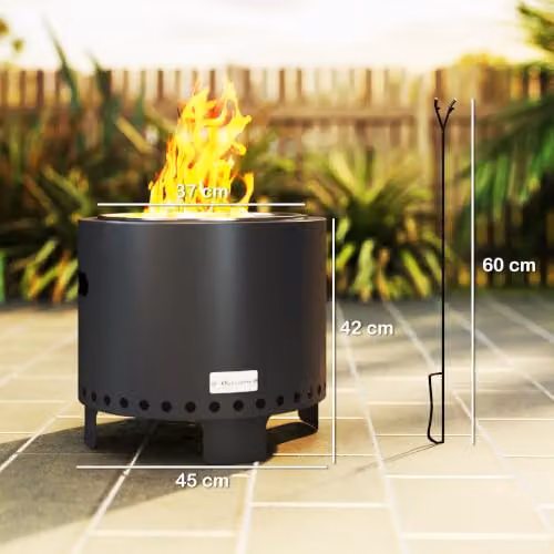 Outsunny Smokeless Wood Burning Metal Fire Pit in Grey, Diameter: 45 cm – 7