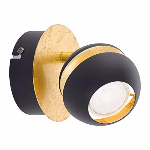 Loops Modern Round Wall Sconce in Black and Gold/Brass with Included LED GU10 Bulb