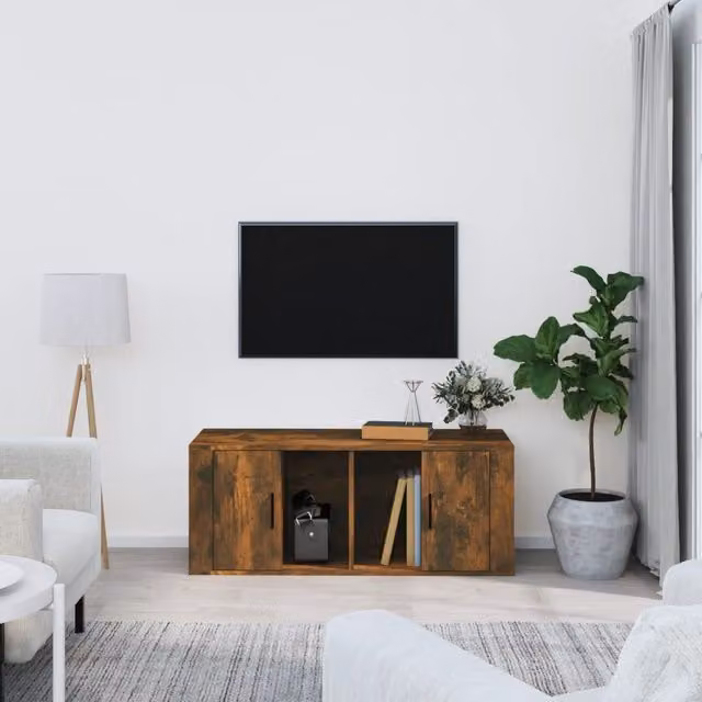 Berkfield Home Smoked Oak TV Cabinet in Brown, W/D/H: 100 x 35 x 40 cm – 1