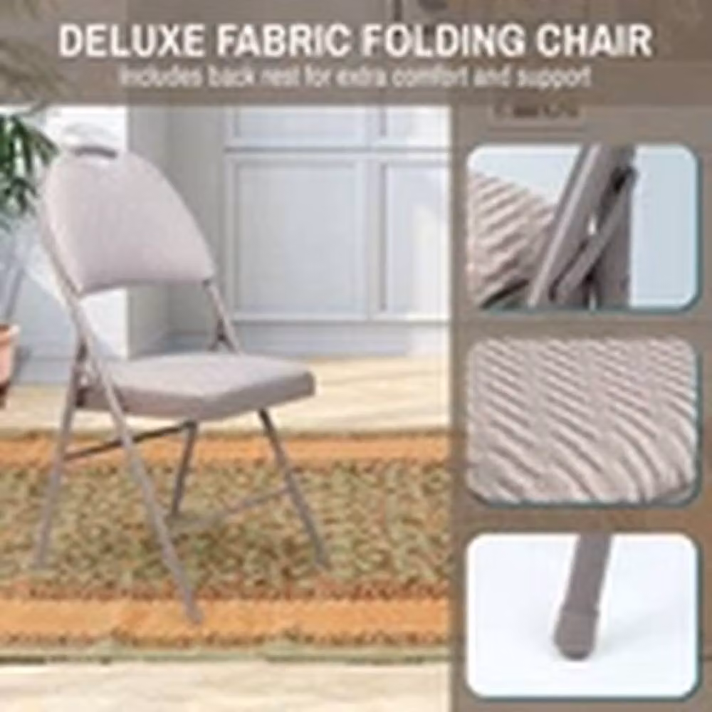 EONLION Set of 2 Metal High Back Folding Chairs with Padded Fabric Seats in Beige – 4