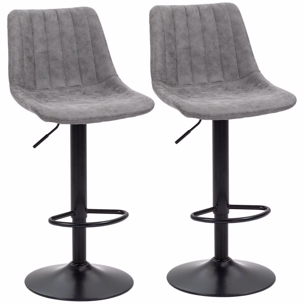 Wyld Haus Doneha Set of 2 Grey Faux Leather Adjustable Breakfast Bar Stools with 360 Degree Swivel – 2